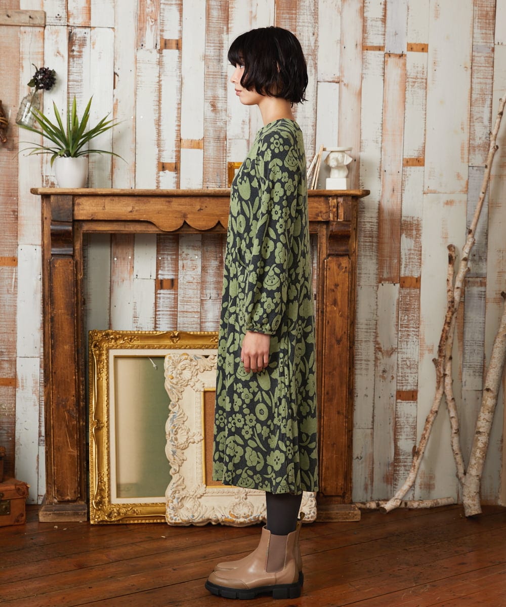 GJPAE38280 Jocomomola(ホコモモラ) Paseo de las flores フラワージャカードワンピース ブラック