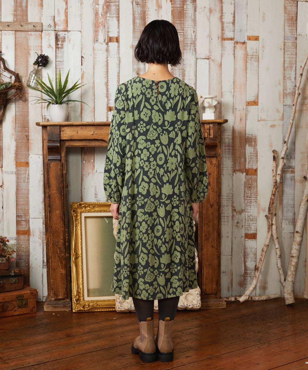 GJPAE38280 Jocomomola(ホコモモラ) Paseo de las flores フラワージャカードワンピース ブラック