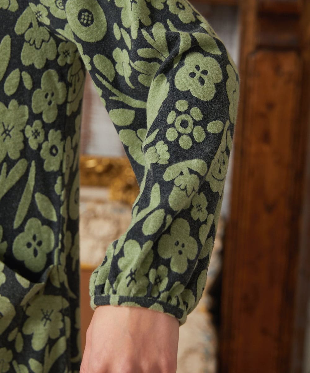 GJPAE38280 Jocomomola(ホコモモラ) Paseo de las flores フラワージャカードワンピース ブラック