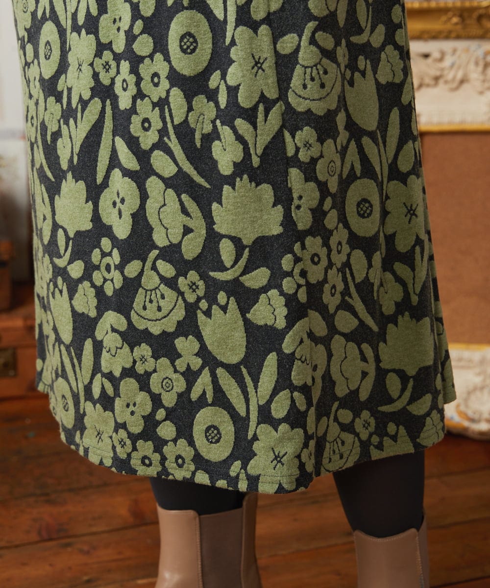 GJPAE38280 Jocomomola(ホコモモラ) Paseo de las flores フラワージャカードワンピース ブラック