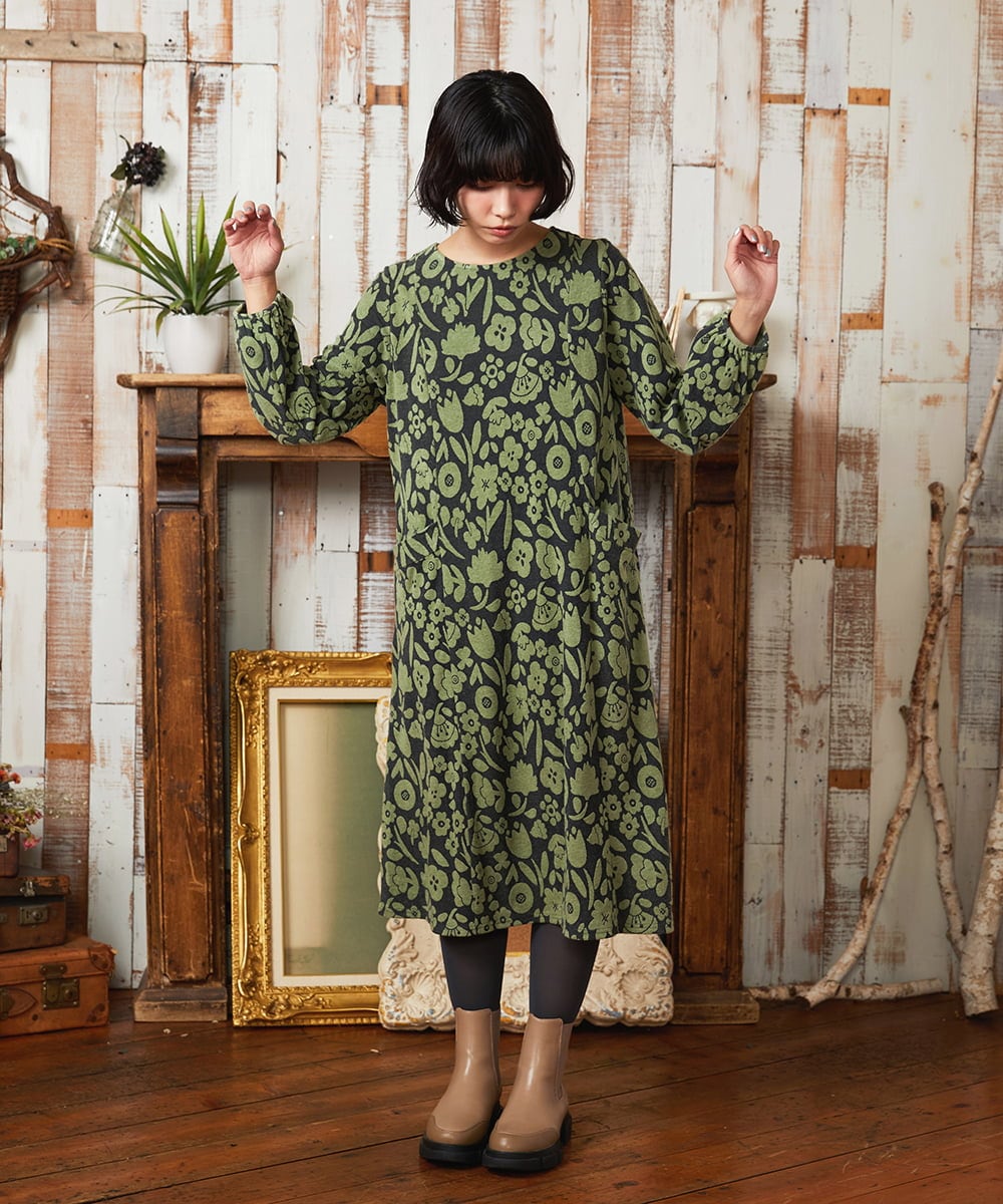 GJPAE38280 Jocomomola(ホコモモラ) Paseo de las flores フラワージャカードワンピース ブラック