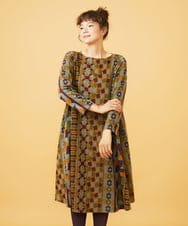 GJPAG35290 Jocomomola(ホコモモラ) 【日本製】Afelpado 幾何柄起毛ジャカードカットソーワンピース オレンジ