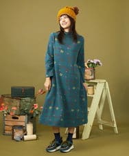 GJPAH37300 Jocomomola(ホコモモラ) 【ダブルポイント】日本製フラワージャカードワンピース ブルー