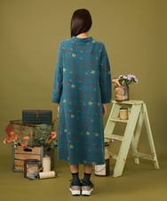 GJPAH37300 Jocomomola(ホコモモラ) 【ダブルポイント】日本製フラワージャカードワンピース ブルー