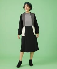 GJPAV70240 Jocomomola(ホコモモラ) Sueno パッチワークモノトーンワンピース グレー