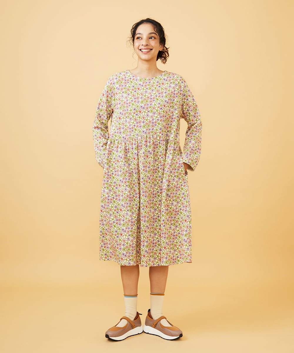 GJPCD30280 Jocomomola(ホコモモラ) 【早割10％OFF】フラワープリント裏毛ワンピース アイボリー