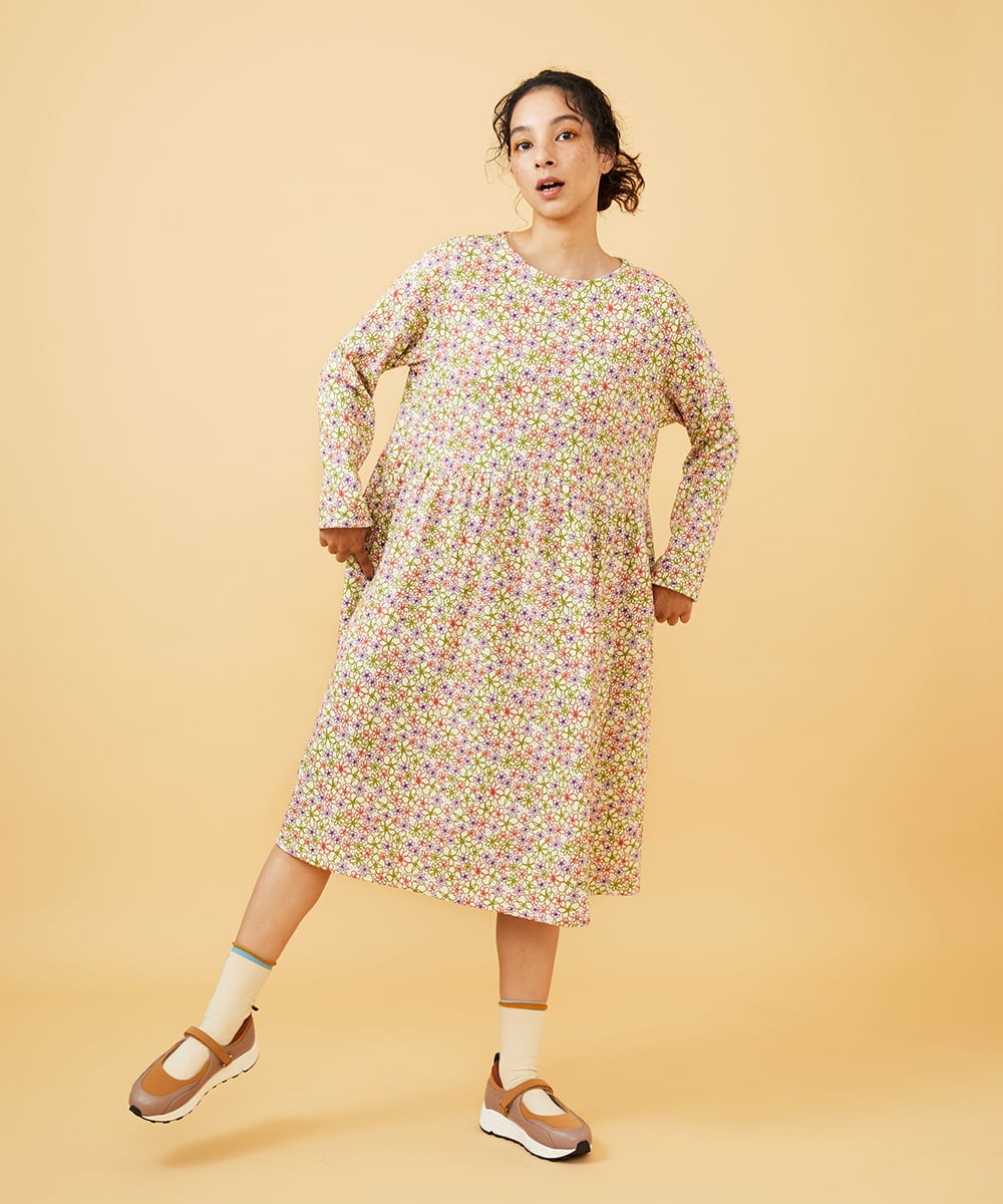 GJPCD30280 Jocomomola(ホコモモラ) 【早割10％OFF】フラワープリント裏毛ワンピース アイボリー