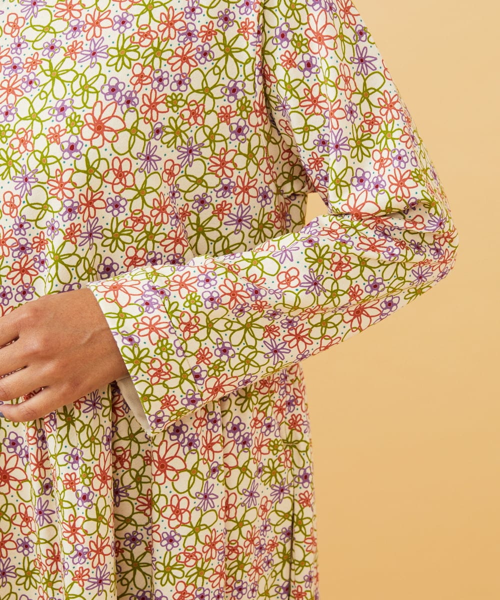 GJPCD30280 Jocomomola(ホコモモラ) 【早割10％OFF】フラワープリント裏毛ワンピース アイボリー