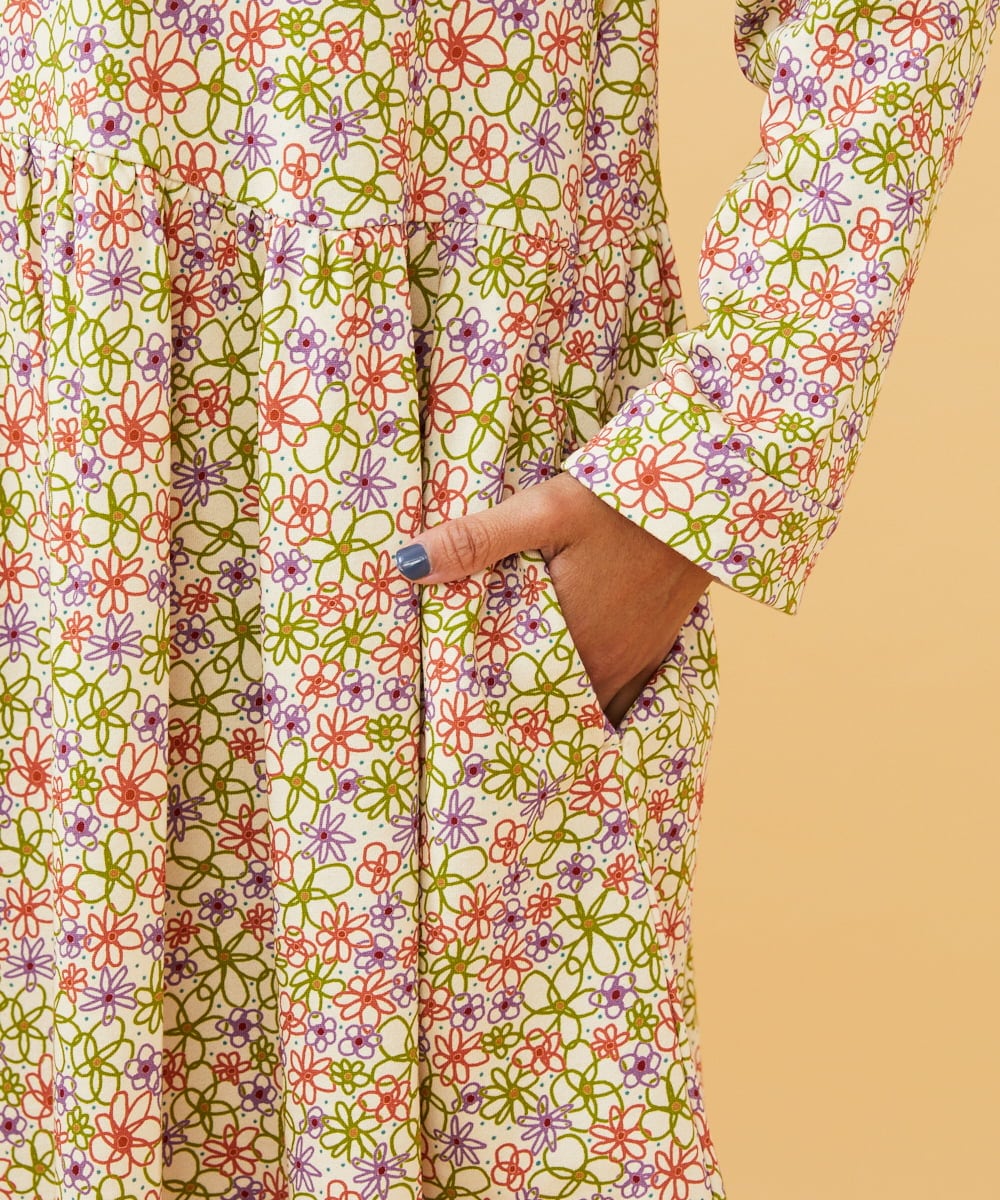 GJPCD30280 Jocomomola(ホコモモラ) 【早割10％OFF】フラワープリント裏毛ワンピース アイボリー