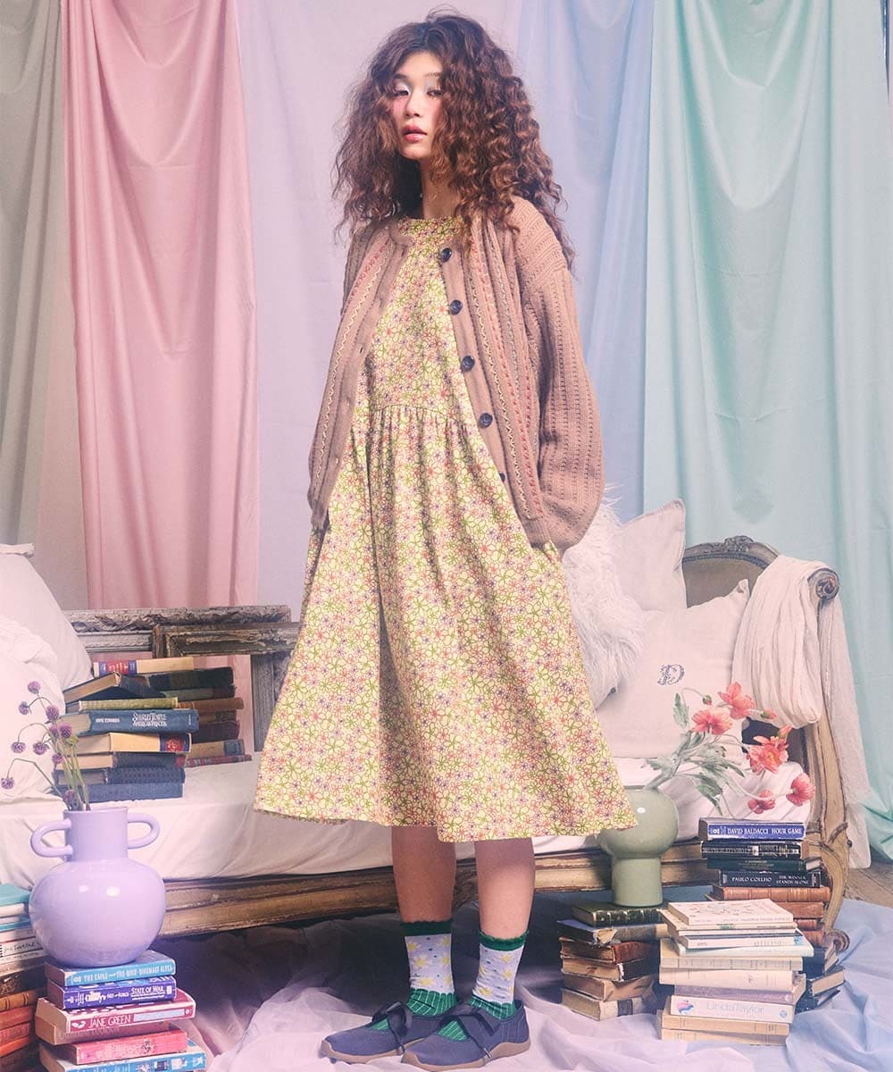 GJPCD30280 Jocomomola(ホコモモラ) Rocinante フラワープリント裏毛ワンピース アイボリー