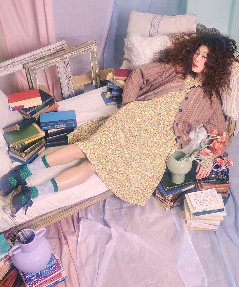 GJPCD30280 Jocomomola(ホコモモラ) Rocinante フラワープリント裏毛ワンピース アイボリー