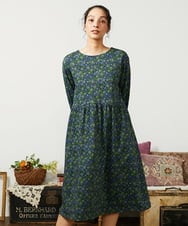 GJPCD30280 Jocomomola(ホコモモラ) Rocinante フラワープリント裏毛ワンピース ダークグレー