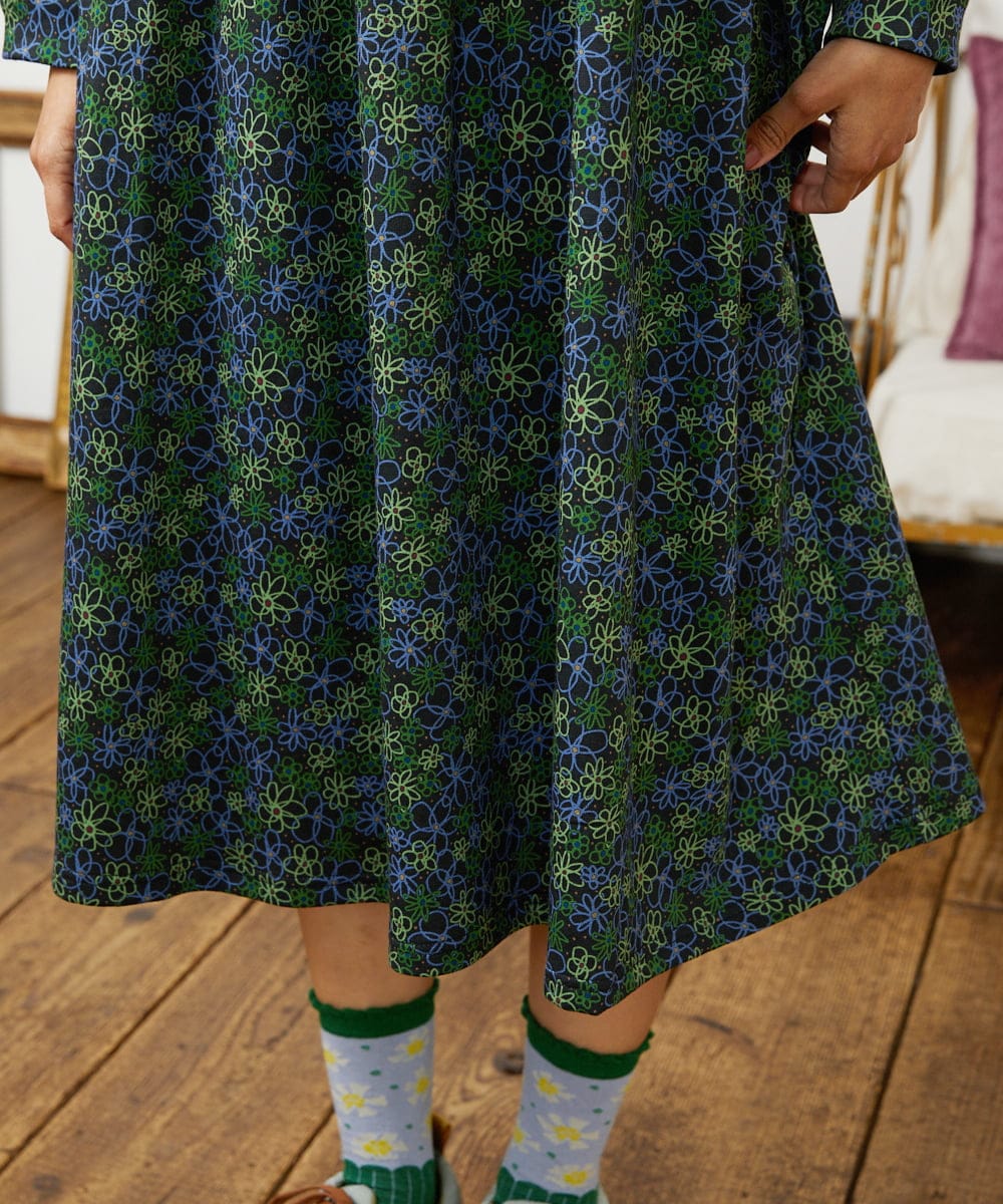 GJPCD30280 Jocomomola(ホコモモラ) Rocinante フラワープリント裏毛ワンピース ダークグレー