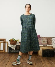 GJPCD30280 Jocomomola(ホコモモラ) Rocinante フラワープリント裏毛ワンピース ダークグレー