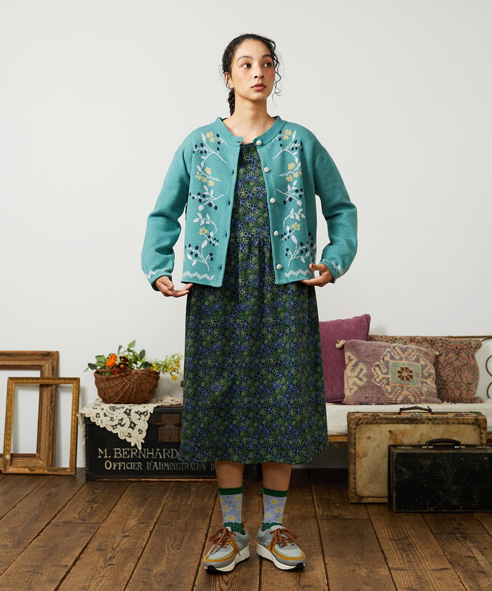 GJPCD30280 Jocomomola(ホコモモラ) Rocinante フラワープリント裏毛ワンピース ダークグレー