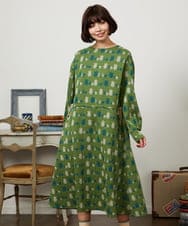 GJPCD33300 Jocomomola(ホコモモラ) Molino ダブルジャカード総柄ワンピース グリーン