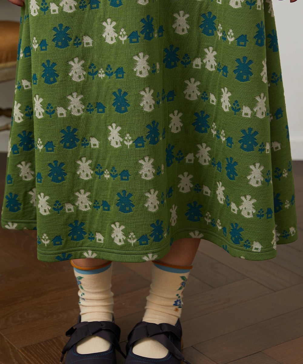 GJPCD33300 Jocomomola(ホコモモラ) Molino ダブルジャカード総柄ワンピース グリーン