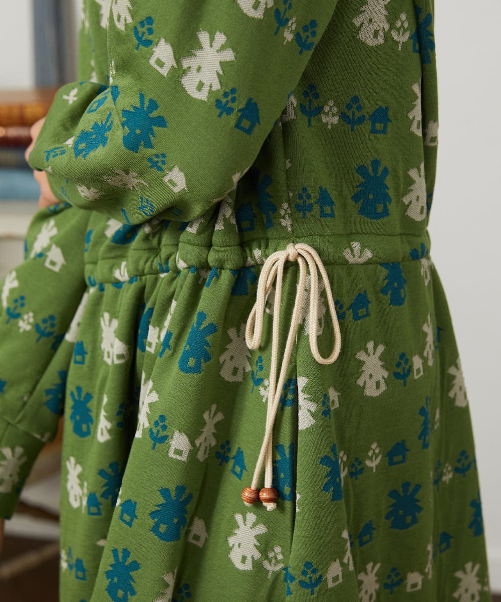 GJPCD33300 Jocomomola(ホコモモラ) Molino ダブルジャカード総柄ワンピース グリーン