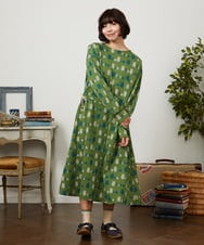 GJPCD33300 Jocomomola(ホコモモラ) Molino ダブルジャカード総柄ワンピース グリーン