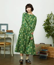 GJPCD33300 Jocomomola(ホコモモラ) Molino ダブルジャカード総柄ワンピース グリーン