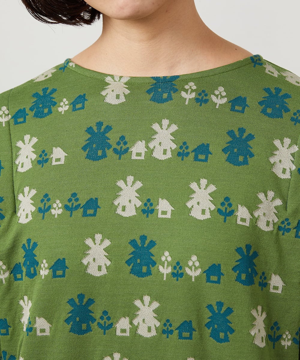 GJPCD33300 Jocomomola(ホコモモラ) Molino ダブルジャカード総柄ワンピース グリーン