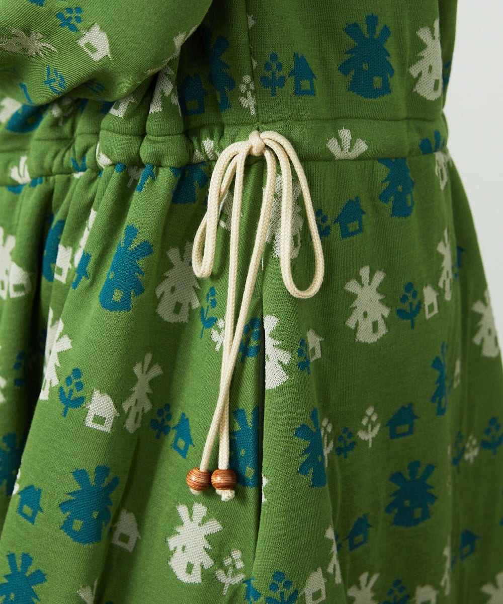 GJPCD33300 Jocomomola(ホコモモラ) Molino ダブルジャカード総柄ワンピース グリーン