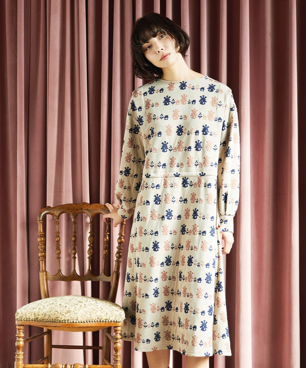 GJPCD33300 Jocomomola(ホコモモラ) Molino ダブルジャカード総柄ワンピース アイボリー