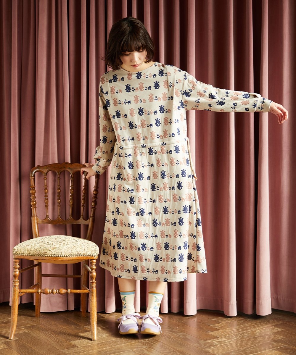 GJPCD33300 Jocomomola(ホコモモラ) Molino ダブルジャカード総柄ワンピース アイボリー