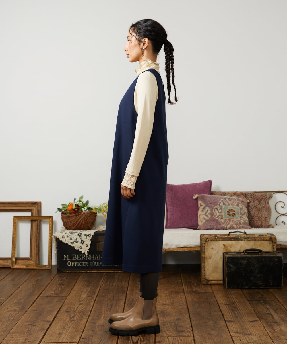 GJPCD51260 Jocomomola(ホコモモラ) ポンチストレッチワンピース ネイビー