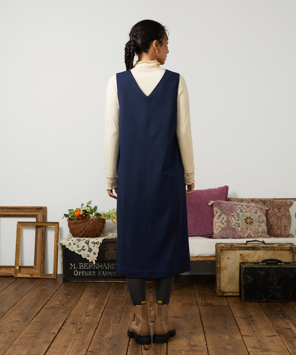 GJPCD51260 Jocomomola(ホコモモラ) ポンチストレッチワンピース ネイビー