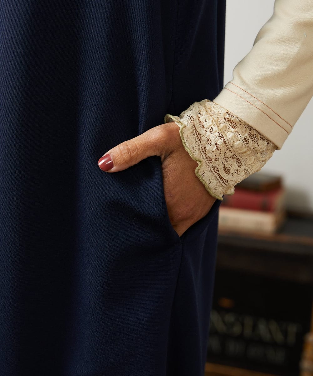 GJPCD51260 Jocomomola(ホコモモラ) ポンチストレッチワンピース ネイビー