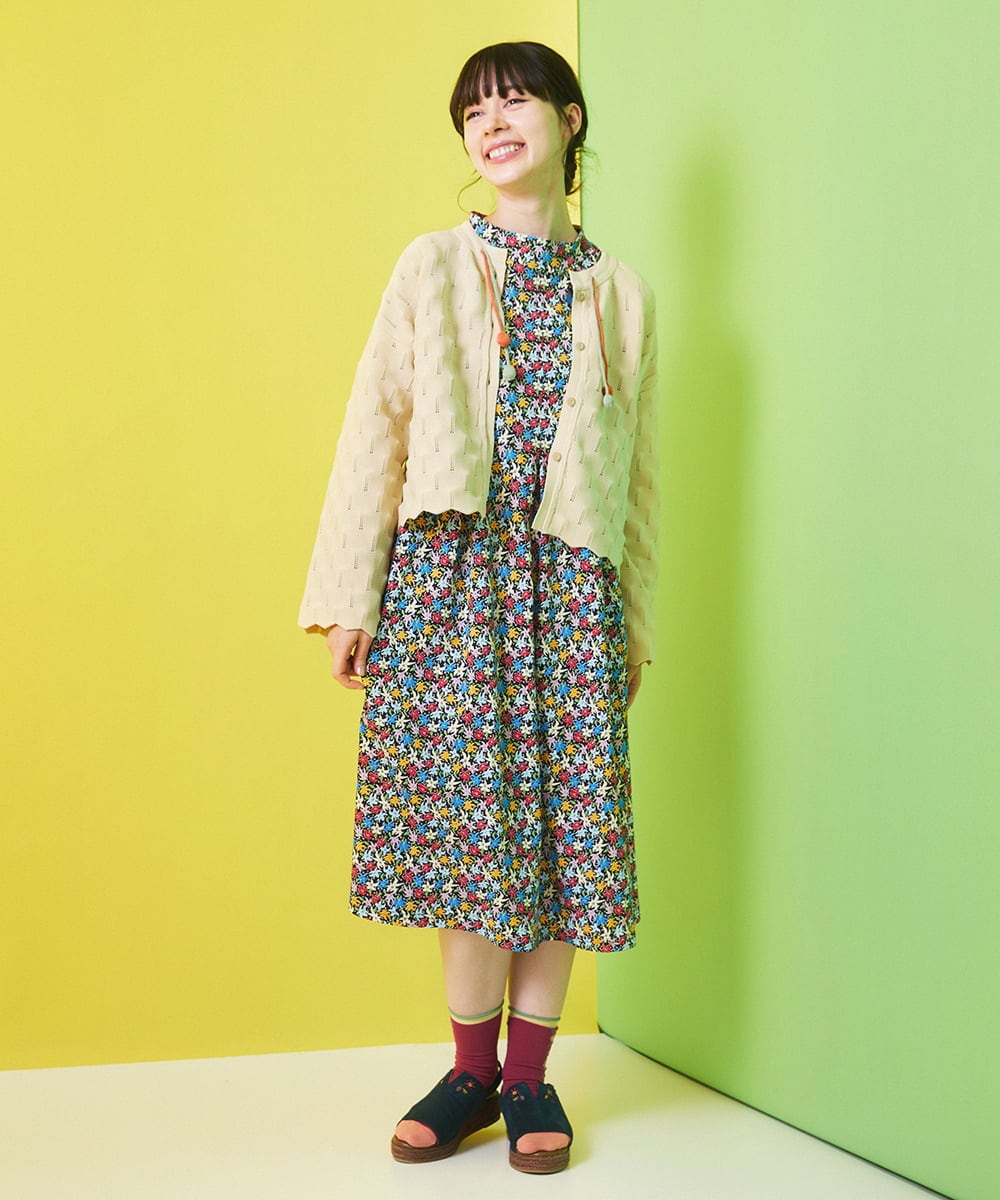 GJPDA32280 Jocomomola(ホコモモラ) Amarillo limon フラワープリントワンピース アイボリー