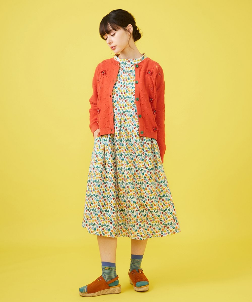 GJPDA32280 Jocomomola(ホコモモラ) Amarillo limon フラワープリントワンピース アイボリー