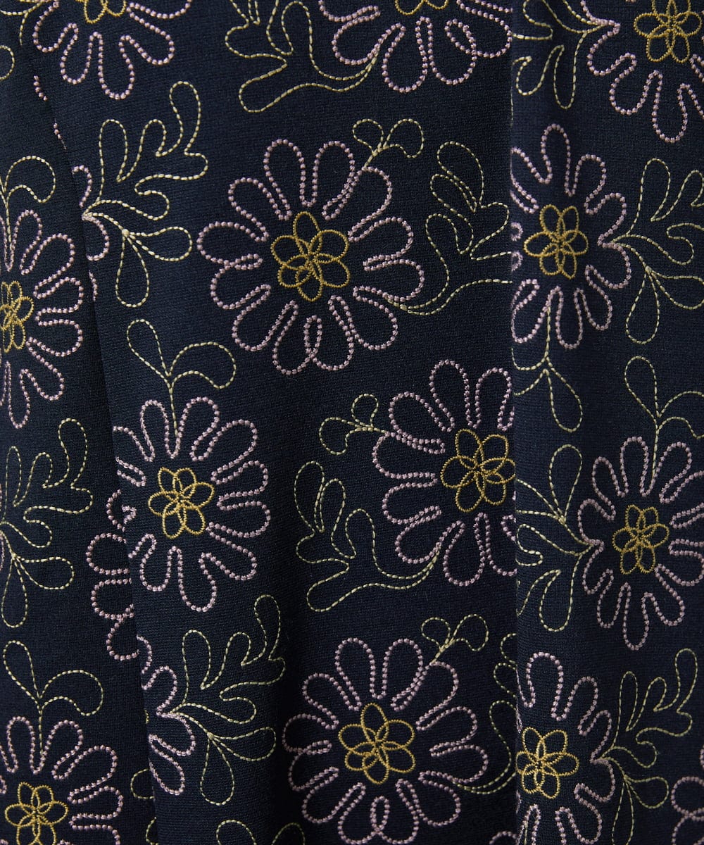 GJPDD30300 Jocomomola(ホコモモラ) Crisantemo curvo フラワー総刺繡ワンピース ネイビー