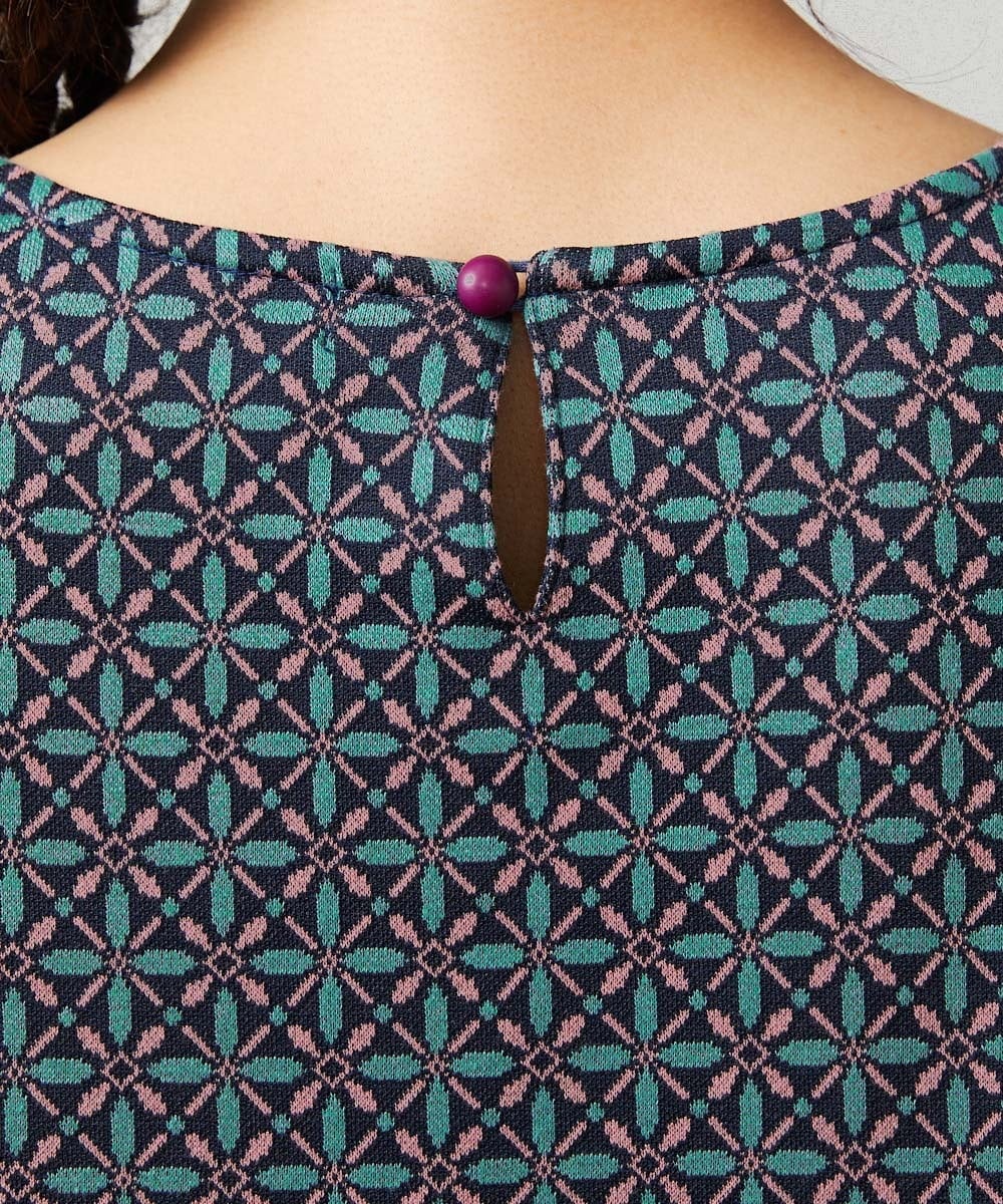 GJPDD31270 Jocomomola(ホコモモラ) 【先行予約】幾何学柄ジャカードワンピース ネイビー