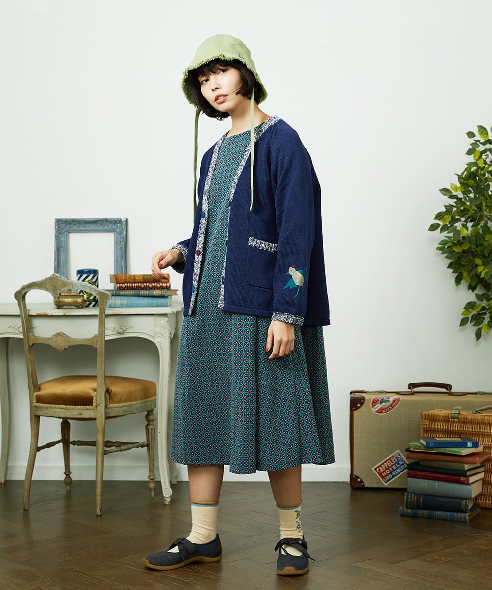 GJPDD31270 Jocomomola(ホコモモラ) Armadura de flores ジャカードワンピース ネイビー