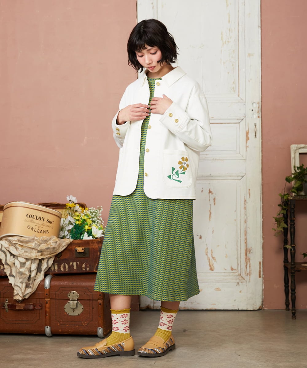 GJPDE39300 Jocomomola(ホコモモラ) Encrucijada チェックジャカードワンピース グリーン