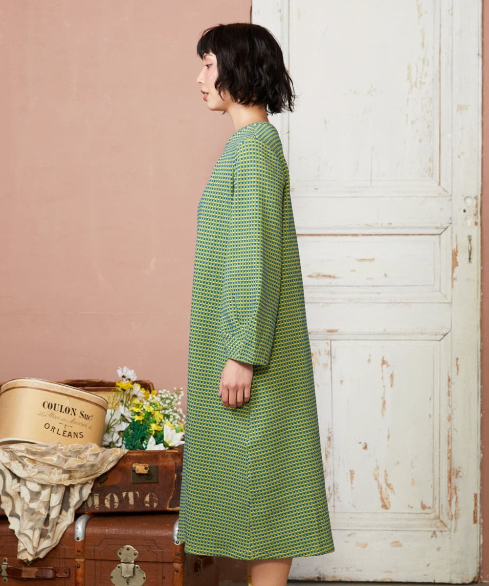 GJPDE39300 Jocomomola(ホコモモラ) Encrucijada チェックジャカードワンピース グリーン