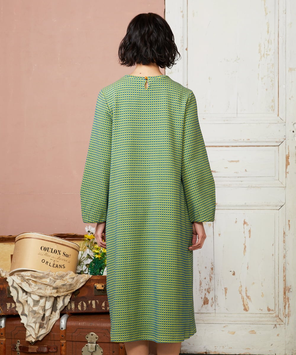 GJPDE39300 Jocomomola(ホコモモラ) Encrucijada チェックジャカードワンピース グリーン