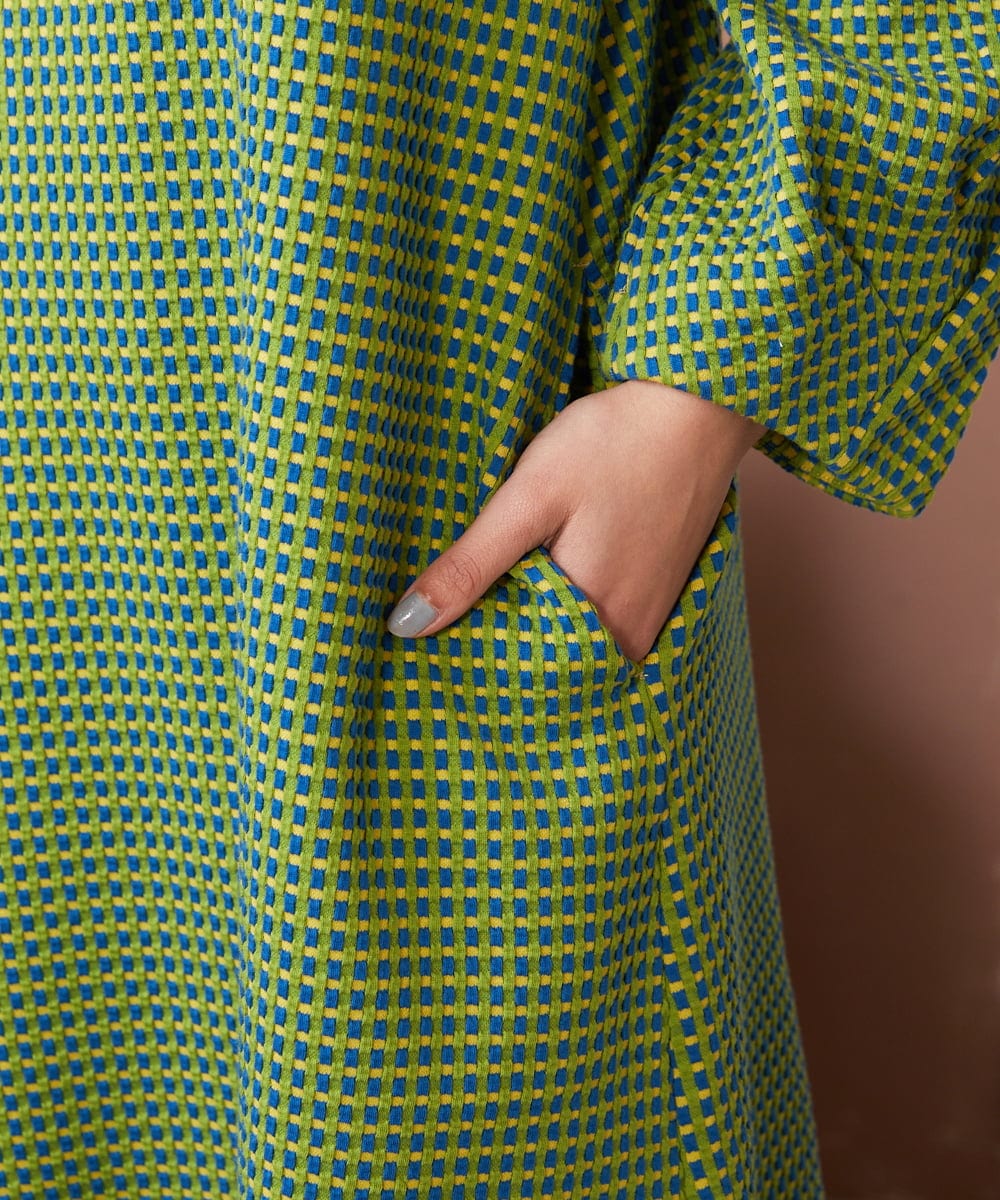 GJPDE39300 Jocomomola(ホコモモラ) Encrucijada チェックジャカードワンピース グリーン