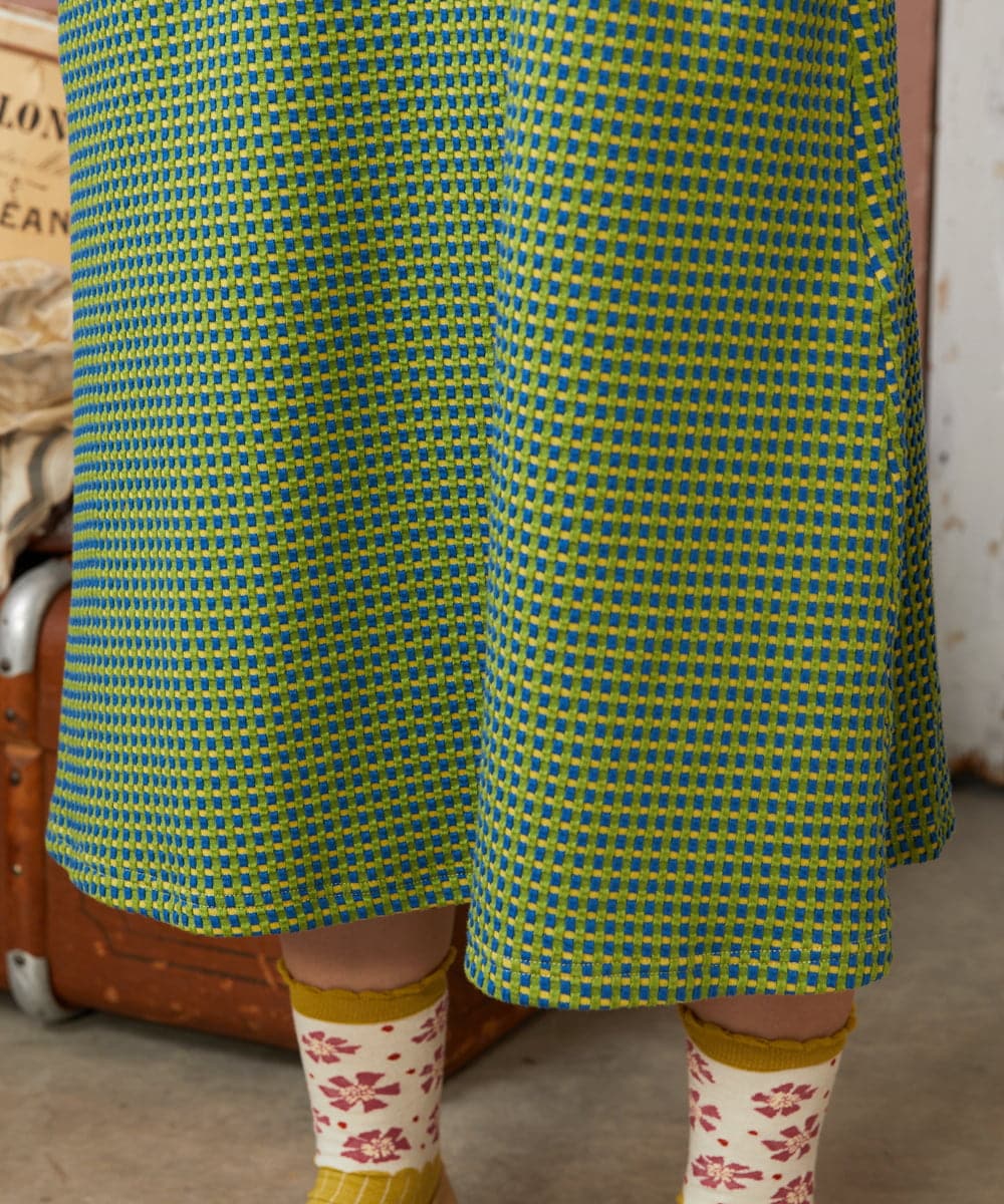 GJPDE39300 Jocomomola(ホコモモラ) Encrucijada チェックジャカードワンピース グリーン