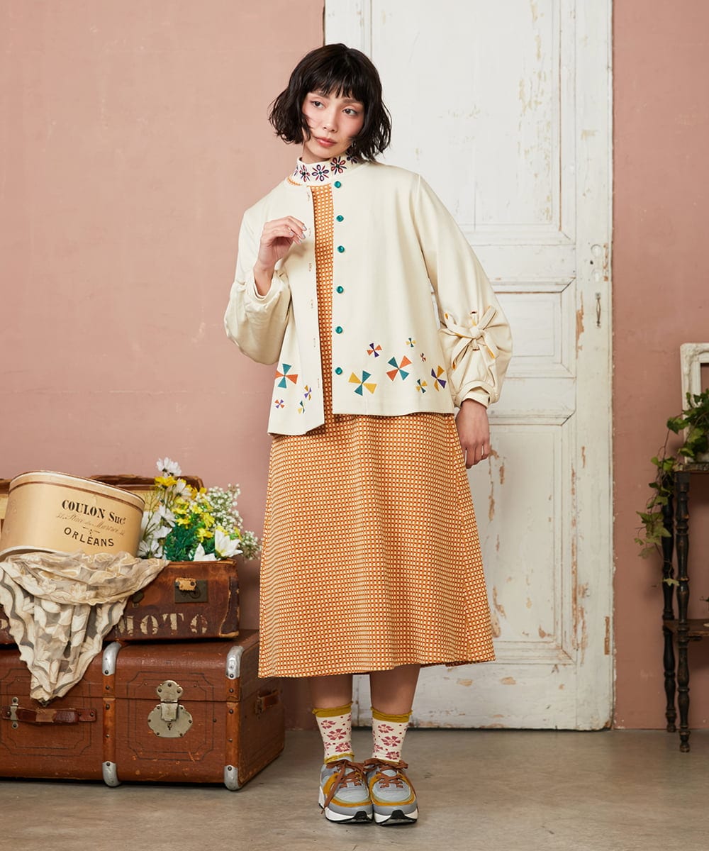 GJPDE39300 Jocomomola(ホコモモラ) Encrucijada チェックジャカードワンピース オレンジ