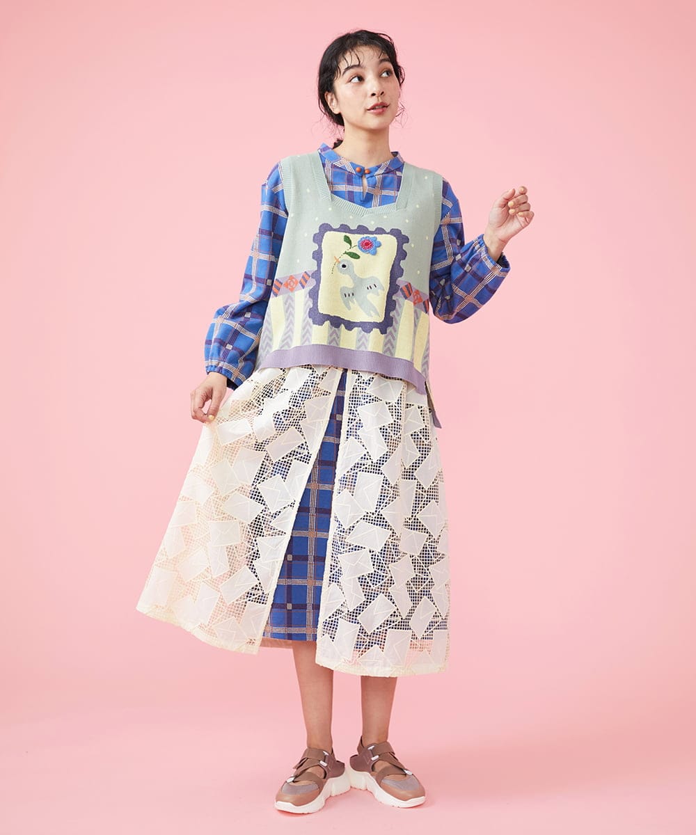 GJPDT01280 Jocomomola(ホコモモラ) Azul チェックワンピース ブルー