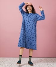 GJPFA35280 Jocomomola(ホコモモラ) Flor de baile フラワーチェックジャカードワンピース ブルー