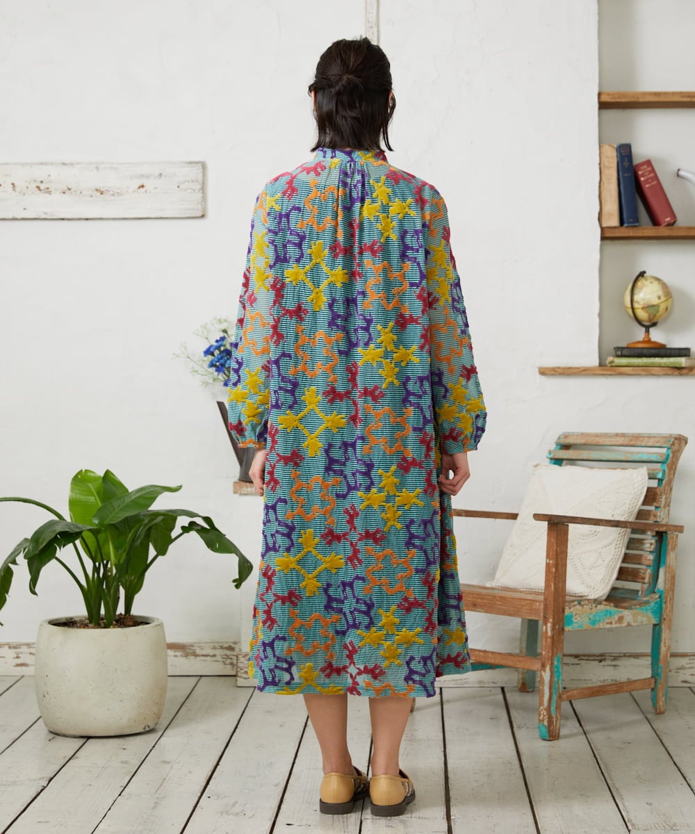 GJPFD01330 Jocomomola(ホコモモラ) Caballerias アニマルジャカードシアーワンピース ライトブルー