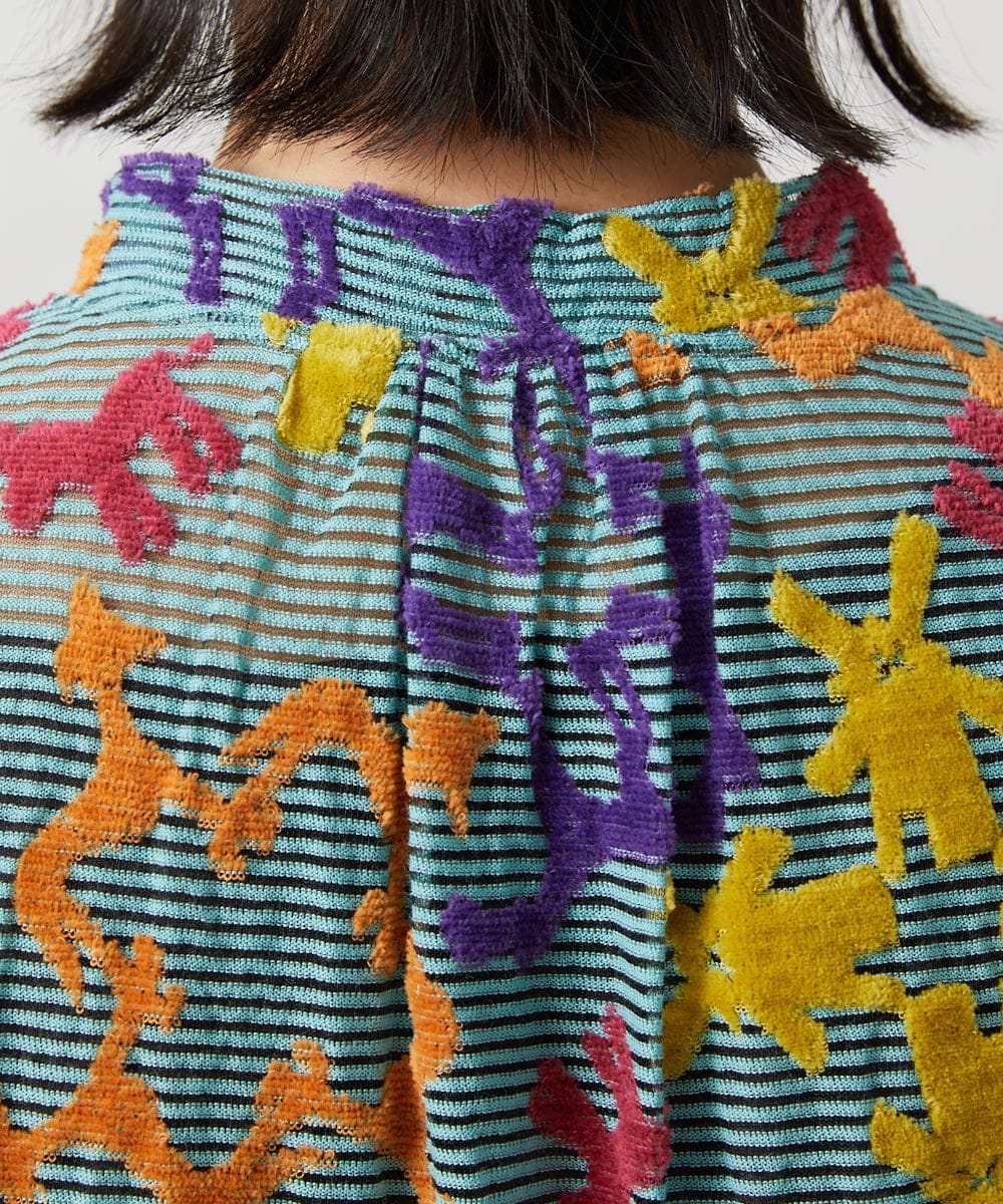 GJPFD01330 Jocomomola(ホコモモラ) Caballerias アニマルジャカードシアーワンピース ライトブルー