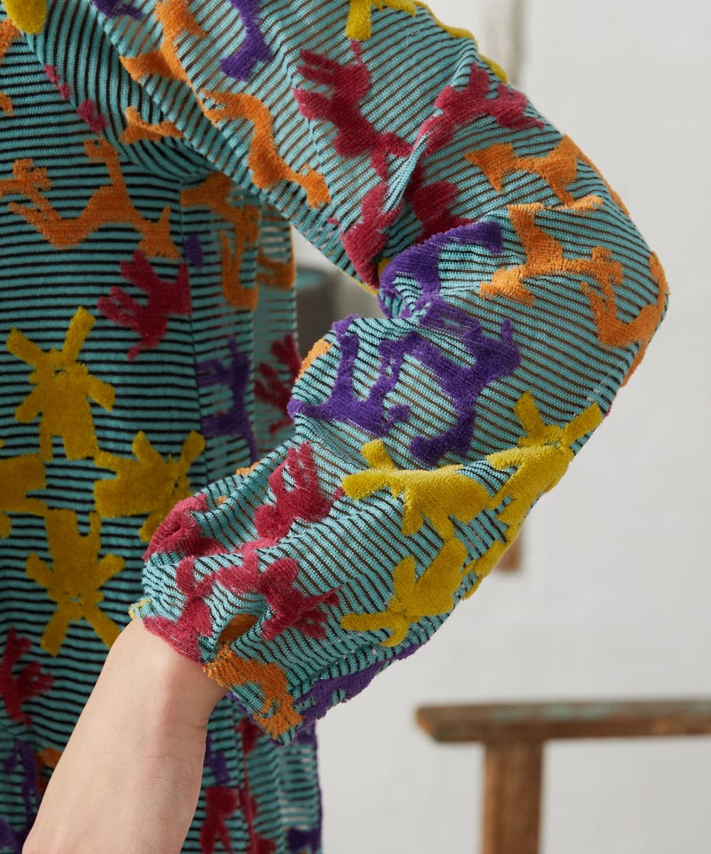 GJPFD01330 Jocomomola(ホコモモラ) Caballerias アニマルジャカードシアーワンピース ライトブルー