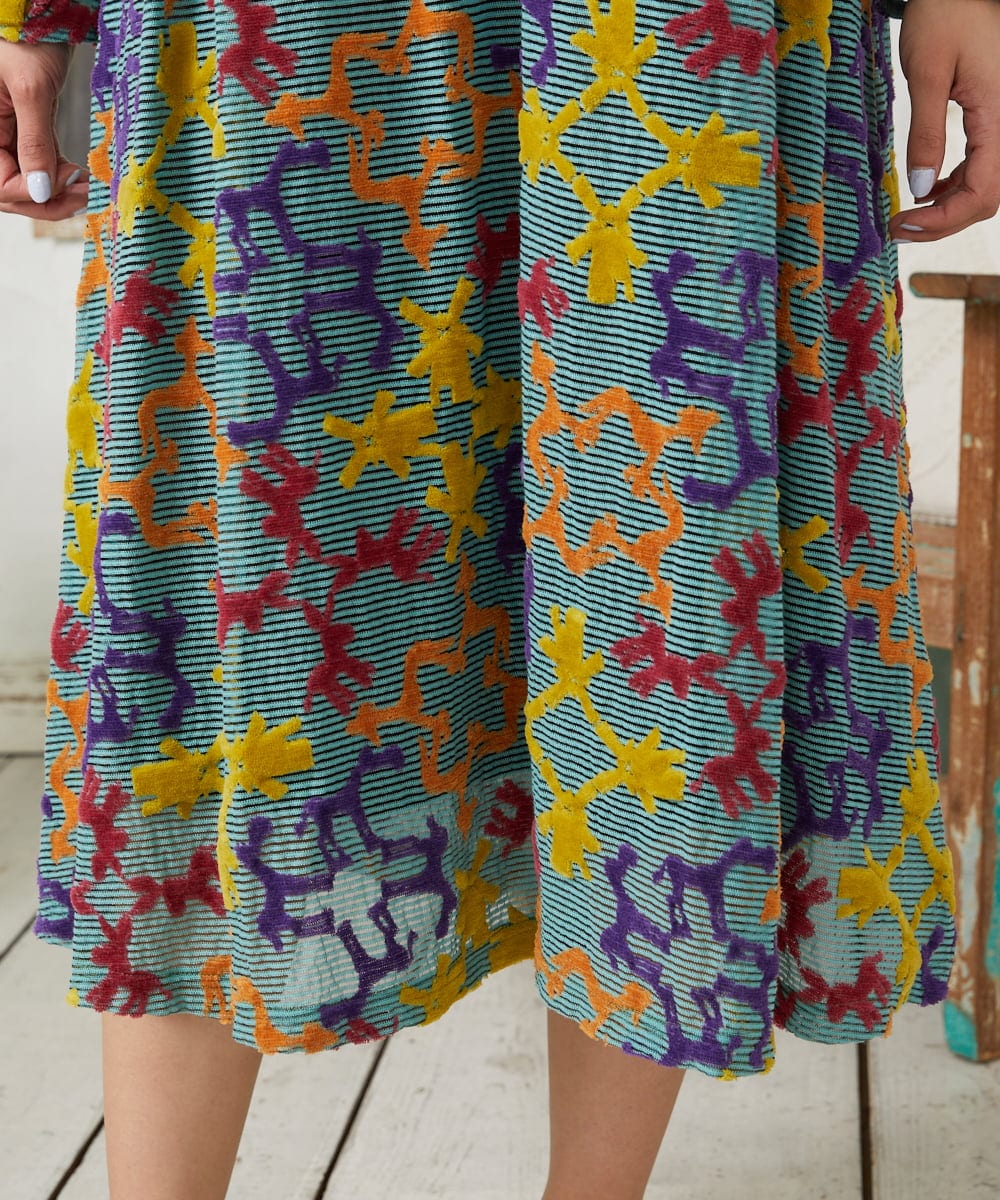 GJPFD01330 Jocomomola(ホコモモラ) Caballerias アニマルジャカードシアーワンピース ライトブルー