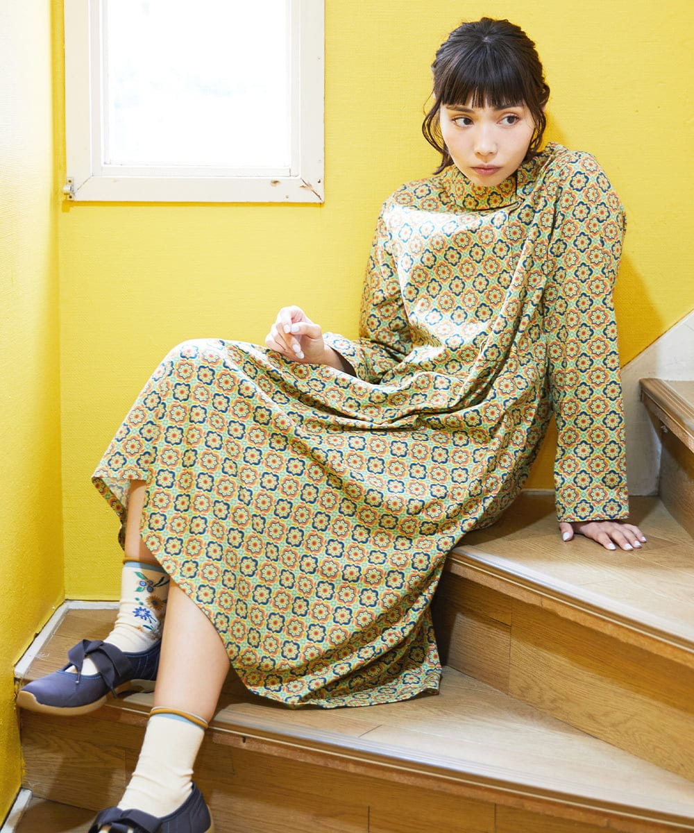 GJPFD30260 Jocomomola(ホコモモラ) En un sueno 幾何学プリントワンピース グリーン