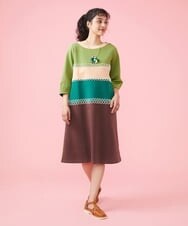 GJPFS01250 Jocomomola(ホコモモラ) Caminar レース切替ワンピース グリーン